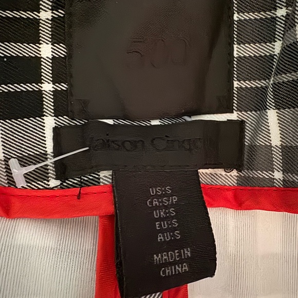 MAISON CINQCENT 500 Checks Plaid Black White Tie Trench Coat at Revolve … - Picture 3 of 13